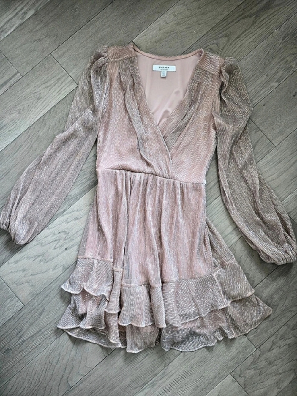 Ever New Pink Metallic Ruffle Mini Dress Size 6